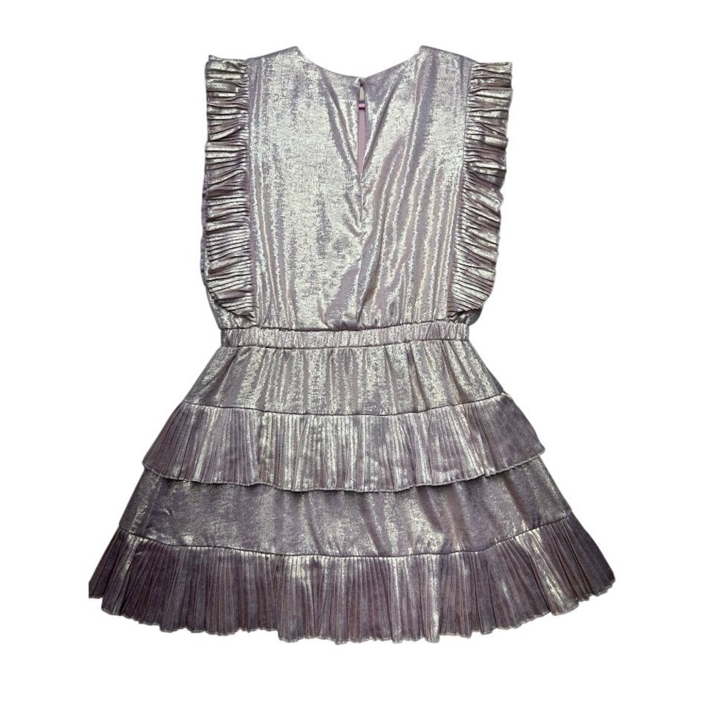TCEC Rose Gold Metallic Pleated Tiered Ruffle Mini Dress Large - Picture 11 of 12